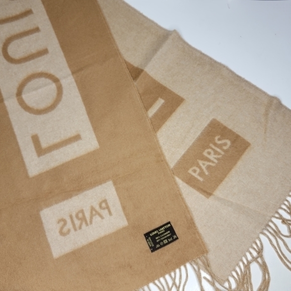 Louis Vuitton Beige & Tan Monogram Logo Scarf Wrap - Picture 2 of 9